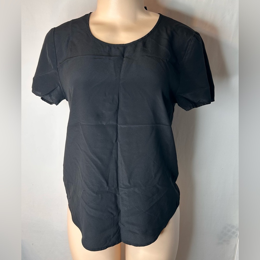 J. Crew Women’s Black Boxy Blouse Short Sleeve Top Flowry Size XS
